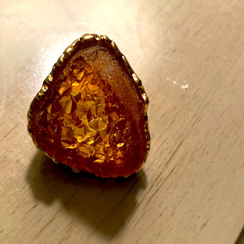 Gold-Trim Amber Statement Ring